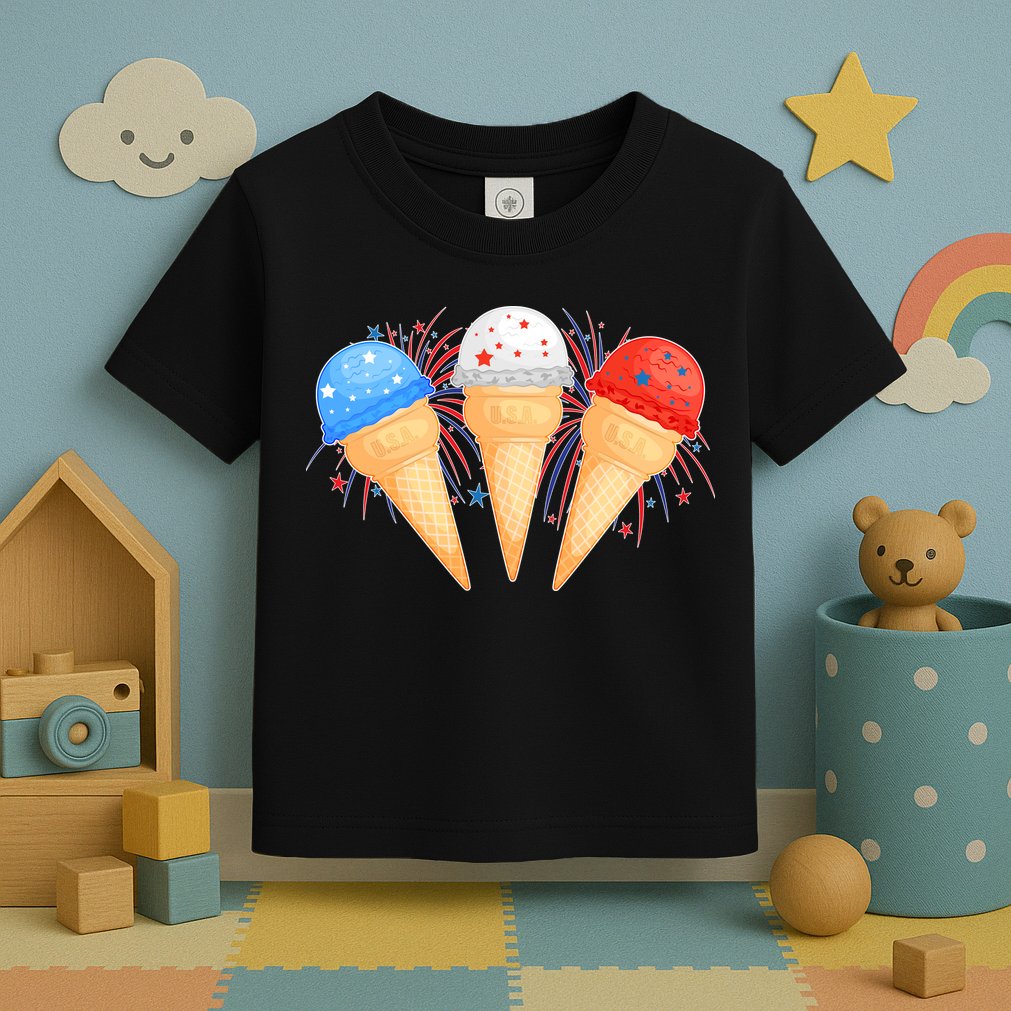 Red White and Blue USA American Ice Cream Cones Toddler T-Shirt