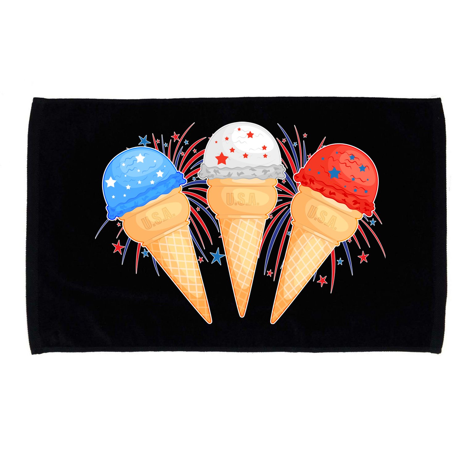 Red White and Blue USA American Ice Cream Cones Microfiber Hand Towel
