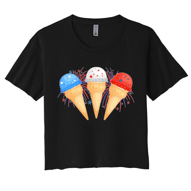 Red White and Blue USA American Ice Cream Cones Crop Top