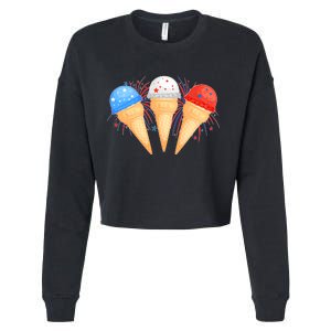 Red White and Blue USA American Ice Cream Cones Cropped Pullover Crew