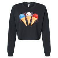 Red White and Blue USA American Ice Cream Cones Cropped Pullover Crew
