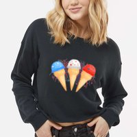Red White and Blue USA American Ice Cream Cones Cropped Pullover Crew