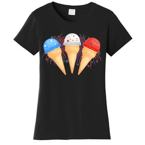 Red White and Blue USA American Ice Cream Cones Women's T-Shirt