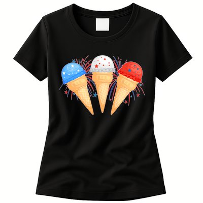 Red White and Blue USA American Ice Cream Cones Womens T-Shirt