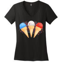 Red White and Blue USA American Ice Cream Cones Women's V-Neck T-Shirt