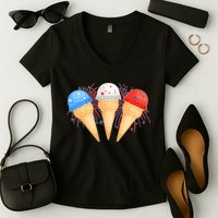 Red White and Blue USA American Ice Cream Cones Women's V-Neck T-Shirt