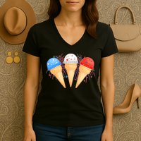 Red White and Blue USA American Ice Cream Cones Women's V-Neck T-Shirt