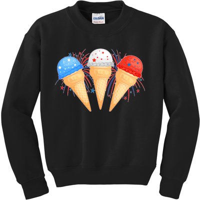 Red White and Blue USA American Ice Cream Cones Kids Sweatshirt