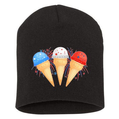 Red White and Blue USA American Ice Cream Cones Short Acrylic Beanie