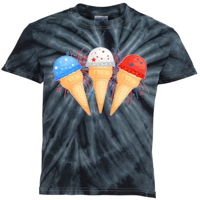 Red White and Blue USA American Ice Cream Cones Kids Tie-Dye T-Shirt