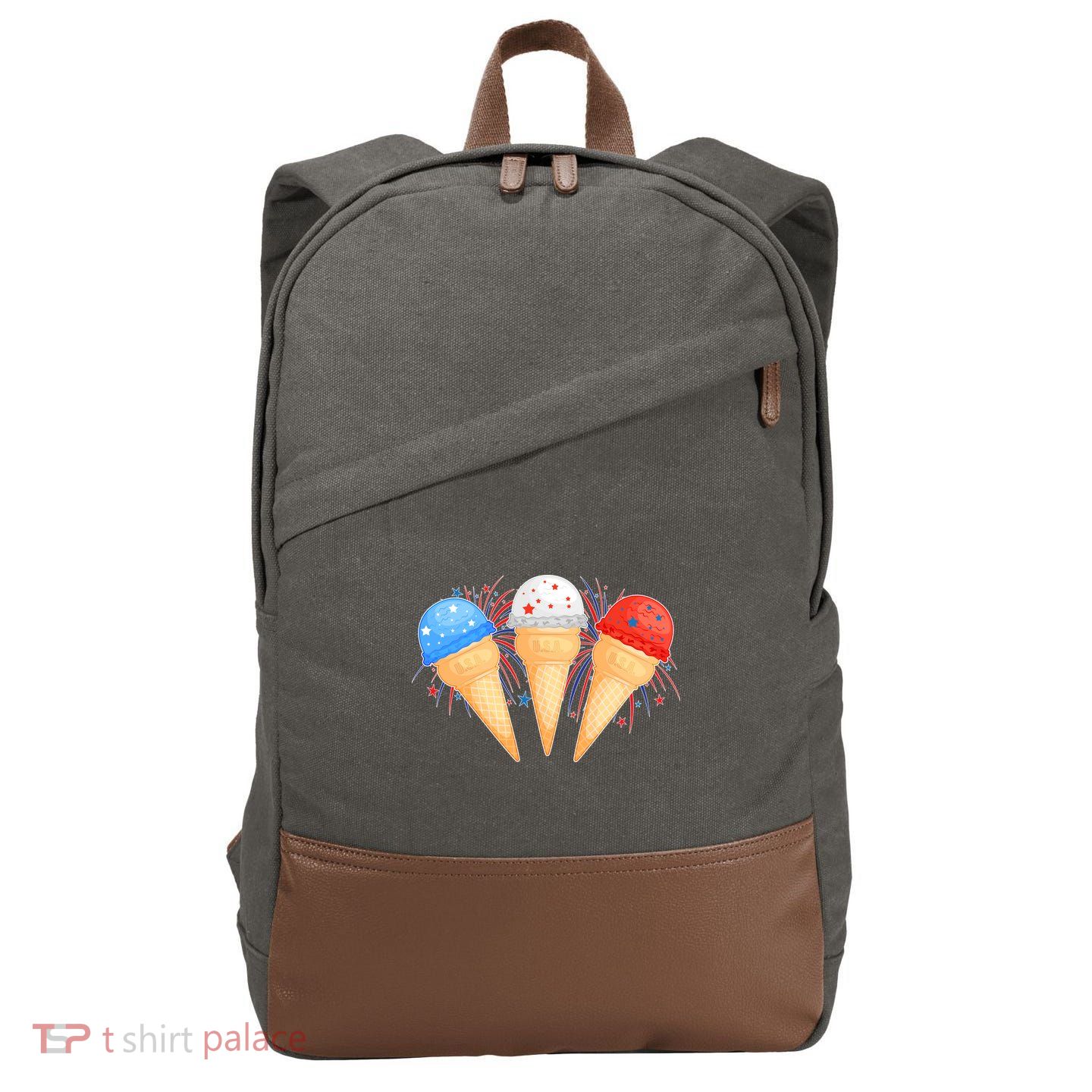 Red White and Blue USA American Ice Cream Cones Cotton Canvas Backpack