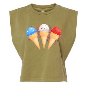 Red White and Blue USA American Ice Cream Cones Garment-Dyed Women's Muscle Tee