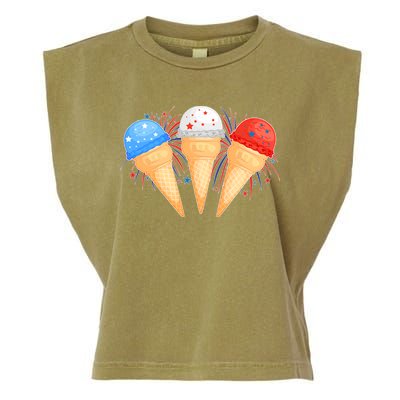 Red White and Blue USA American Ice Cream Cones Garment-Dyed Women's Muscle Tee