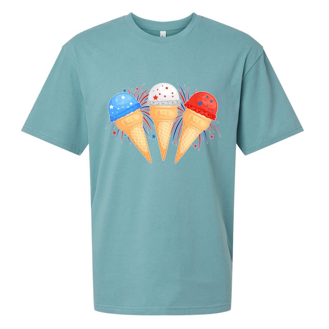Red White and Blue USA American Ice Cream Cones Sueded Cloud Jersey T-Shirt