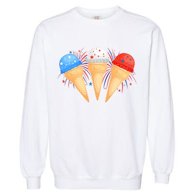 Red White and Blue USA American Ice Cream Cones Garment-Dyed Sweatshirt