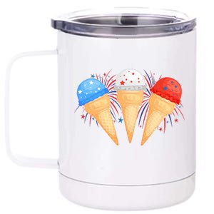 Red White and Blue USA American Ice Cream Cones 12 oz Stainless Steel Tumbler Cup