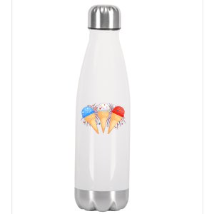 Red White and Blue USA American Ice Cream Cones Stainless Steel Insulated Water Bottle