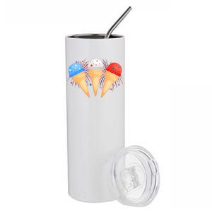 Red White and Blue USA American Ice Cream Cones Stainless Steel Tumbler