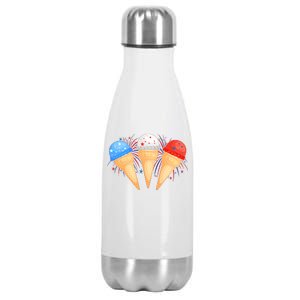 Red White and Blue USA American Ice Cream Cones Stainless Steel Insulated Water Bottle