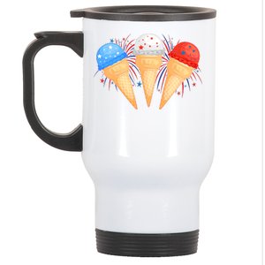 Red White and Blue USA American Ice Cream Cones Stainless Steel Travel Mug