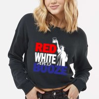 Red White and Booze USA Beer Cropped Pullover Crew