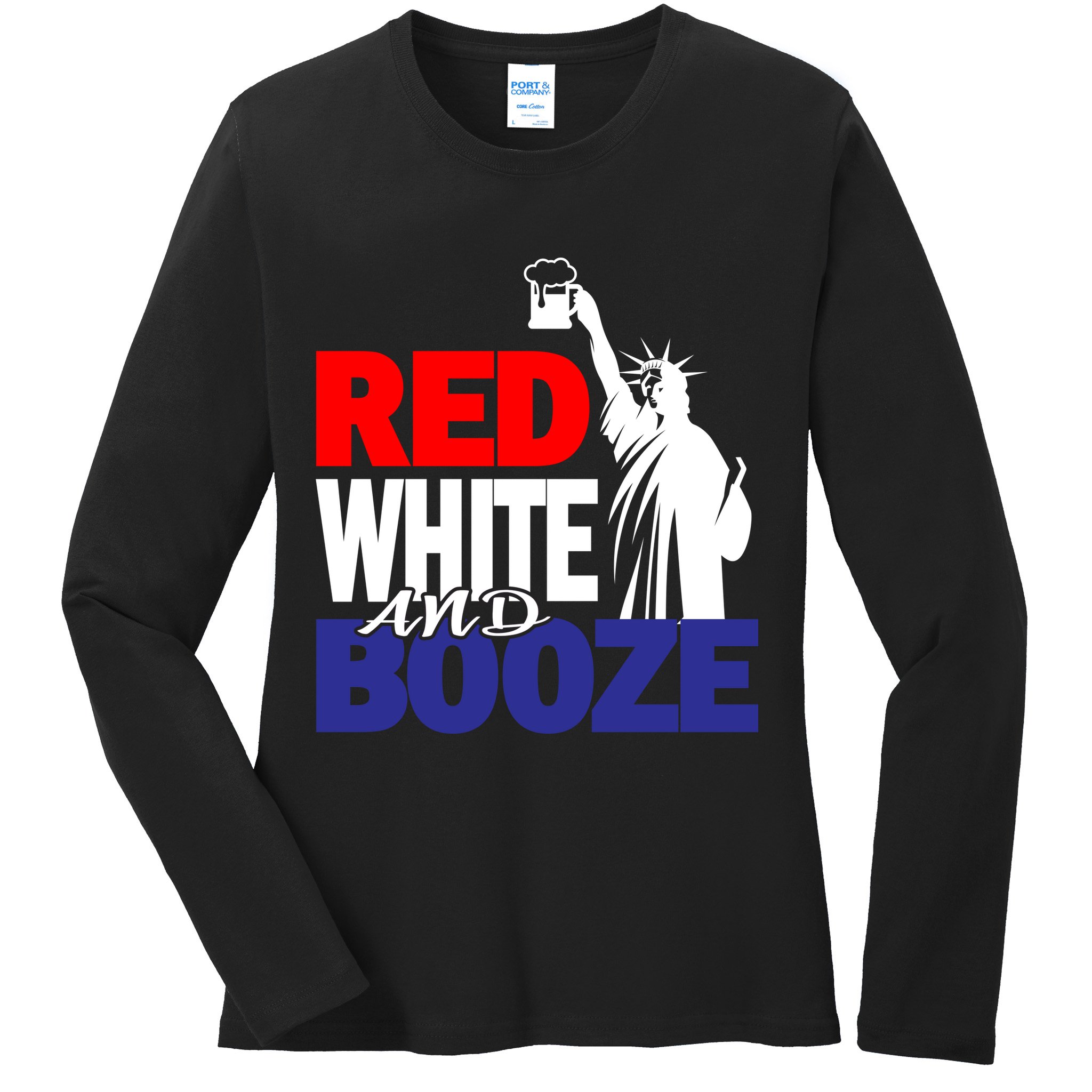 Red White and Booze USA Beer Ladies Long Sleeve Shirt