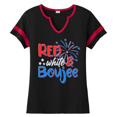 Red White And Boujee 4th of July Fireworks Ladies Halftime Notch Neck Tee