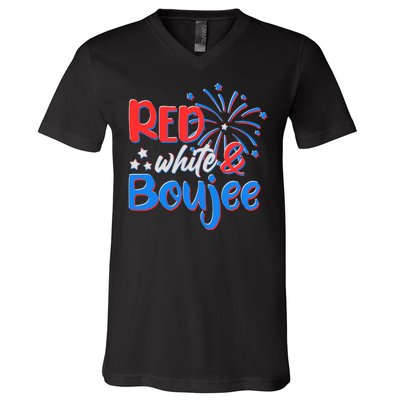 Red White And Boujee 4th of July Fireworks V-Neck T-Shirt