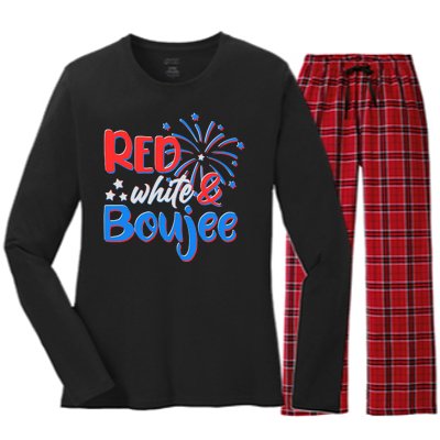 Red White And Boujee 4th of July Fireworks Women's Long Sleeve Flannel Pajama Set 