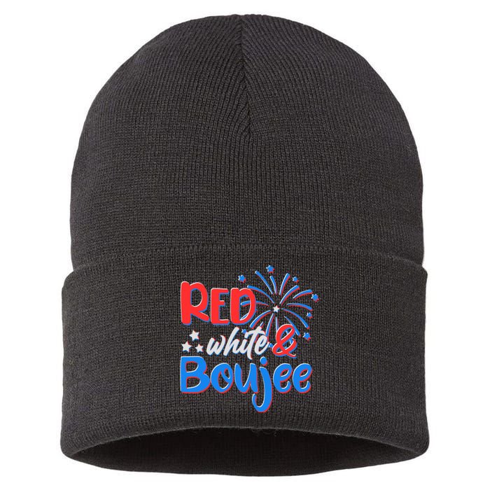 Red White And Boujee 4th of July Fireworks Sustainable Knit Beanie