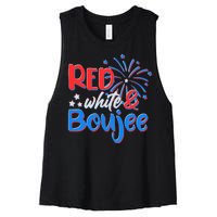 Red White And Boujee 4th of July Fireworks Women's Racerback Cropped Tank