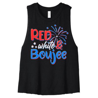 Red White And Boujee 4th of July Fireworks Women's Racerback Cropped Tank