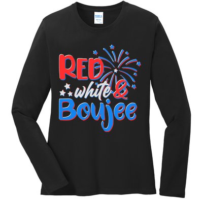 Red White And Boujee 4th of July Fireworks Ladies Long Sleeve Shirt