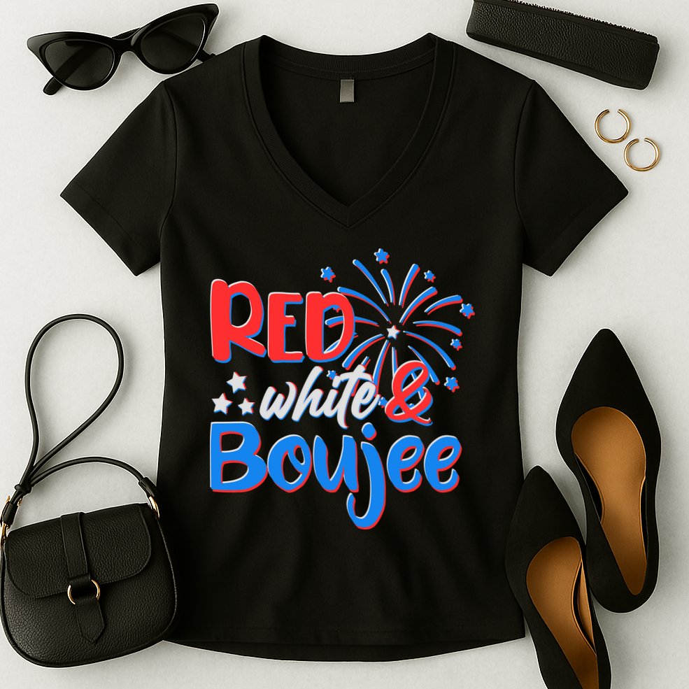 Red White And Boujee 4th of July Fireworks Women's V-Neck T-Shirt