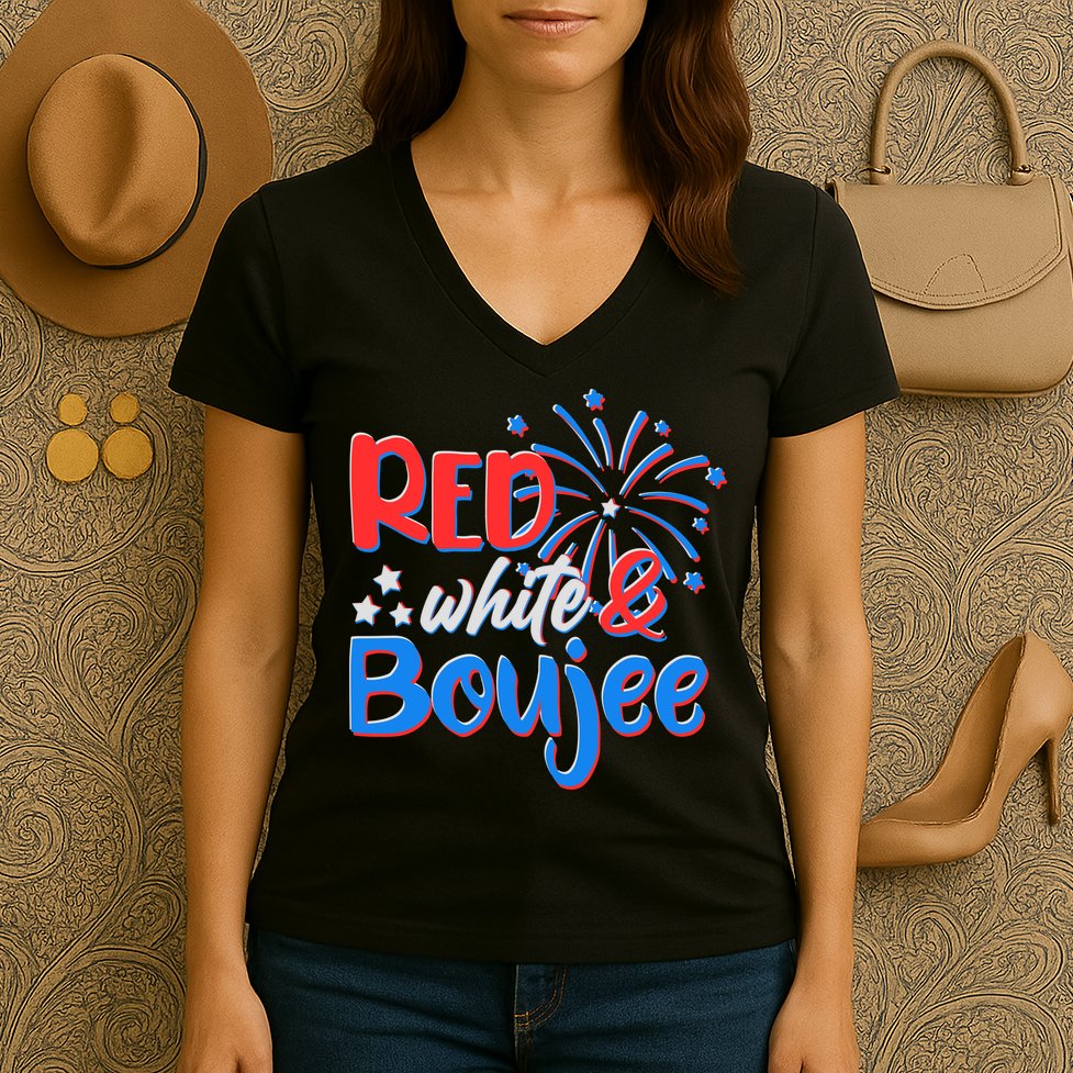 Red White And Boujee 4th of July Fireworks Women's V-Neck T-Shirt
