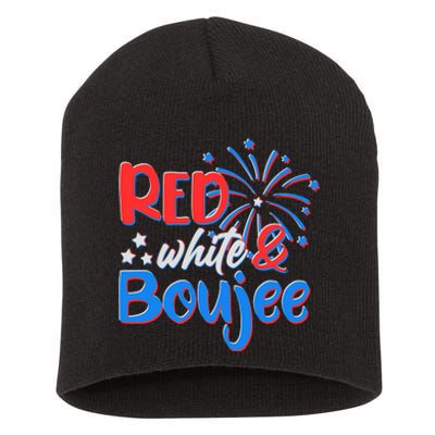 Red White And Boujee 4th of July Fireworks Short Acrylic Beanie