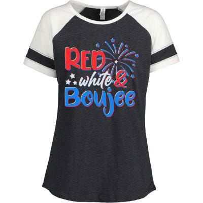 Red White And Boujee 4th of July Fireworks Enza Ladies Jersey Colorblock Tee