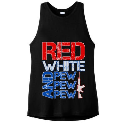 Red White And Pew Pew Pew USA Guns Ladies PosiCharge Tri-Blend Wicking Tank