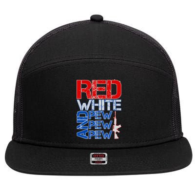 Red White And Pew Pew Pew USA Guns 7 Panel Mesh Trucker Snapback Hat