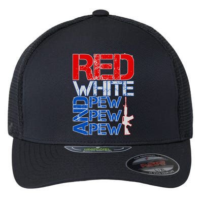 Red White And Pew Pew Pew USA Guns Flexfit Unipanel Trucker Cap