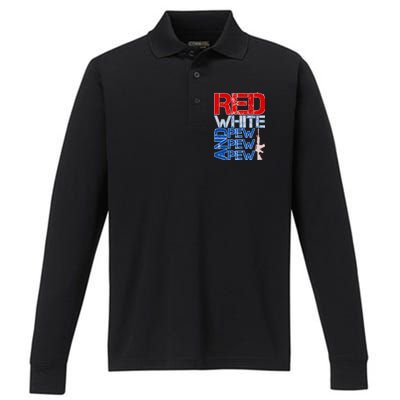 Red White And Pew Pew Pew USA Guns Performance Long Sleeve Polo