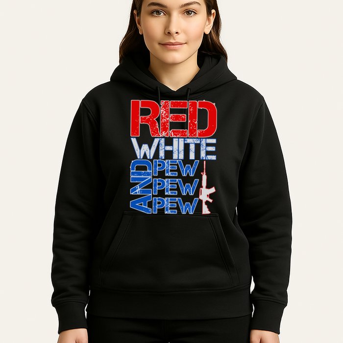 Red White And Pew Pew Pew USA Guns Hoodie