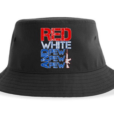 Red White And Pew Pew Pew USA Guns Sustainable Bucket Hat