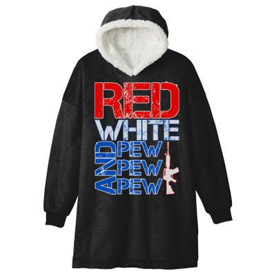 Red White And Pew Pew Pew USA Guns Hooded Wearable Blanket