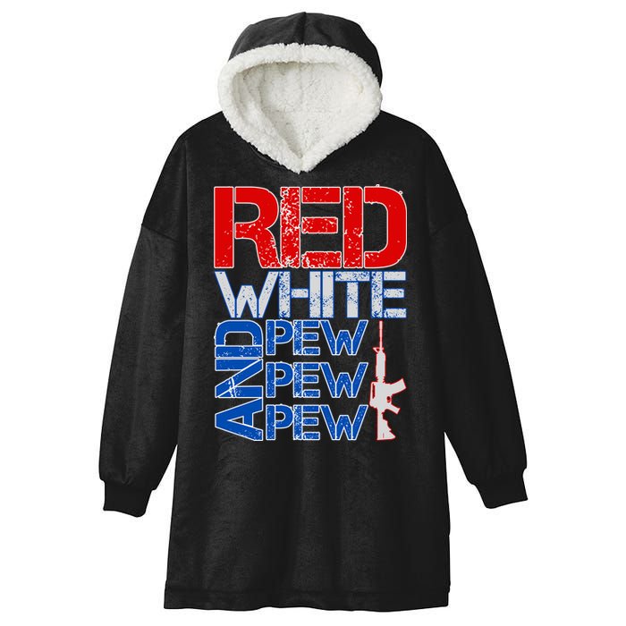 Red White And Pew Pew Pew USA Guns Hooded Wearable Blanket