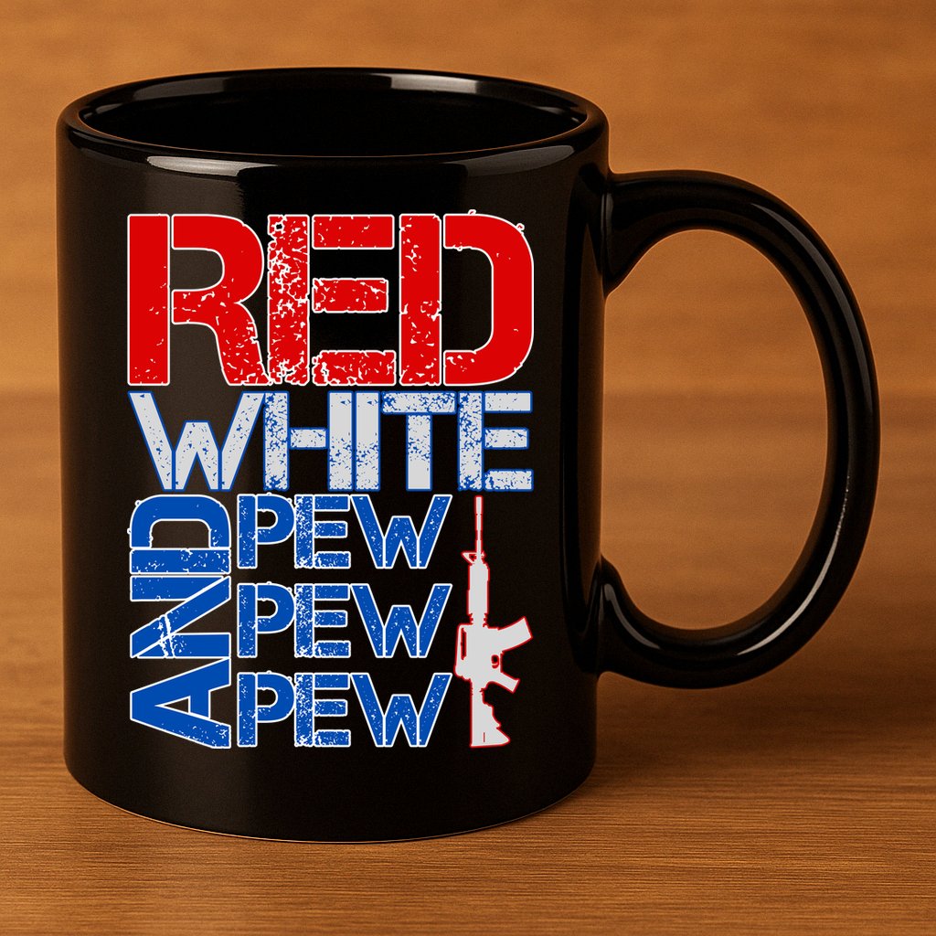 Red White And Pew Pew Pew USA Guns 11oz C Handle Ceramic Mug