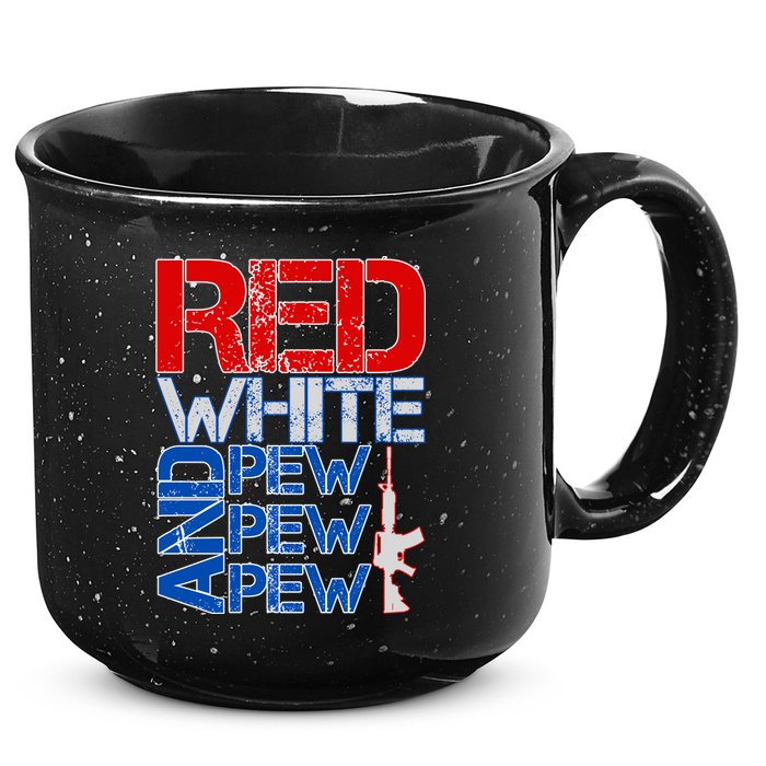Red White And Pew Pew Pew USA Guns 15oz Campfire Ceramic Mug