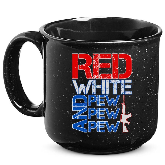 Red White And Pew Pew Pew USA Guns 15oz Campfire Ceramic Mug