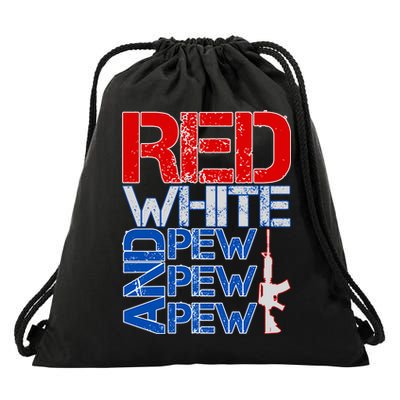 Red White And Pew Pew Pew USA Guns Drawstring Bag