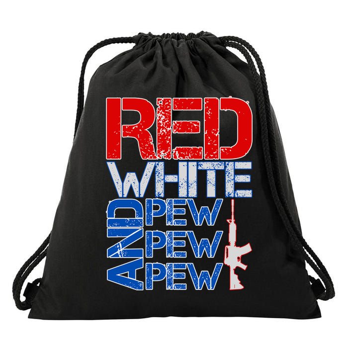 Red White And Pew Pew Pew USA Guns Drawstring Bag